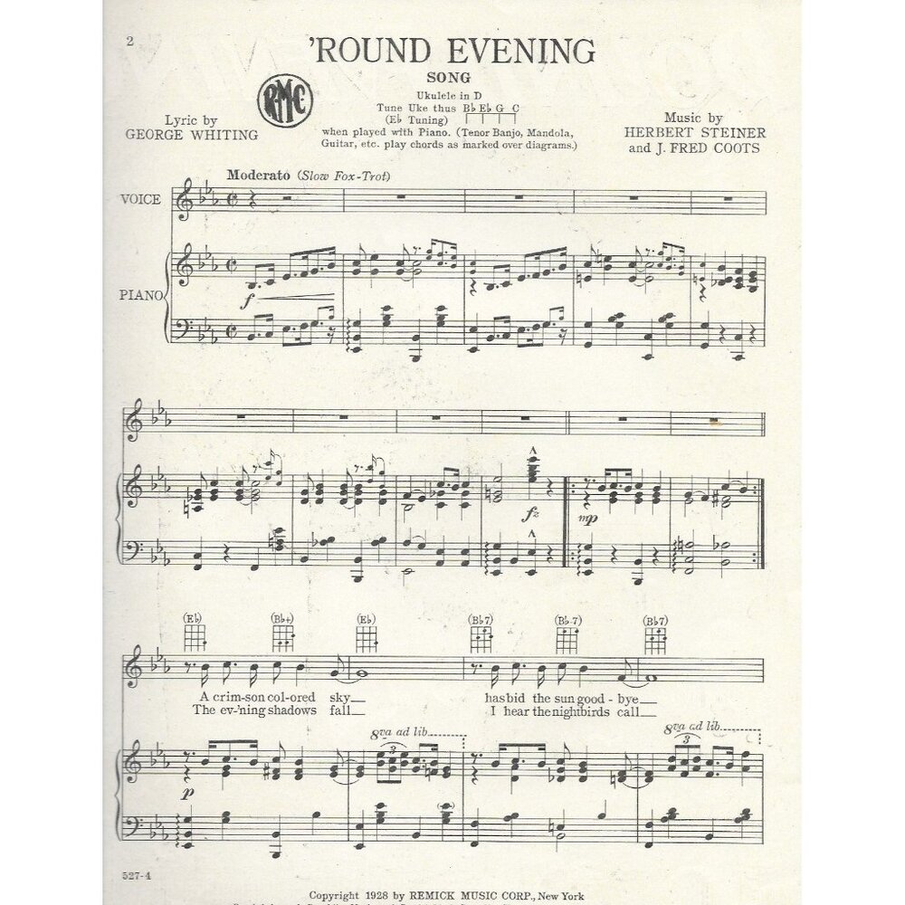 1928 Round Evening Sheet Music Whiting Steiner Coots Remick Vintage - Picture 3 of 3